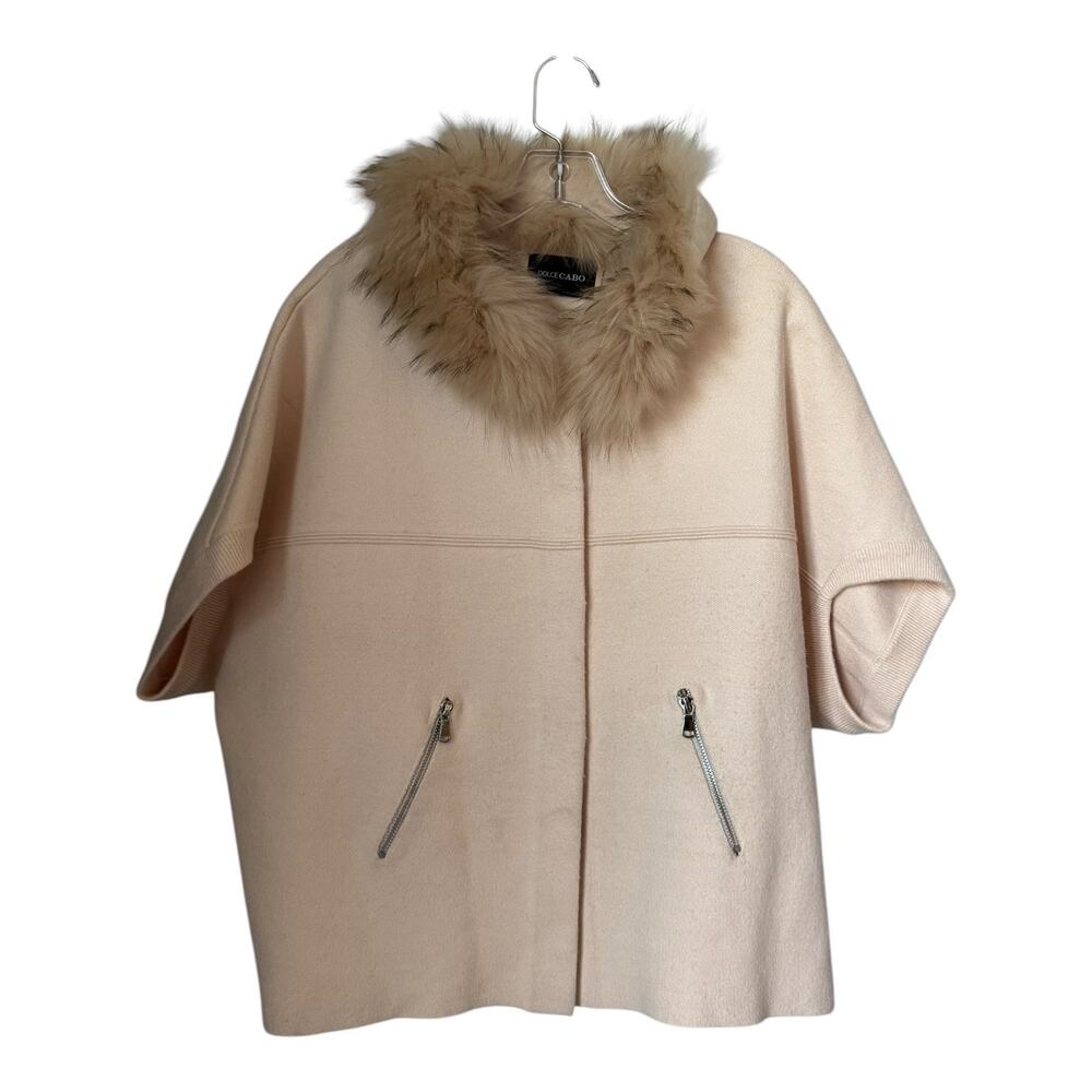 Dolce Cabo Cream Cape with Faux Fur Trim - Picture 2 of 15